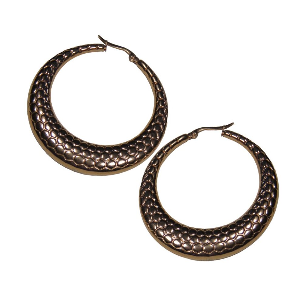 Inox Women's Polished Stainless Steel Rose Gold Textured Hoop Earrings